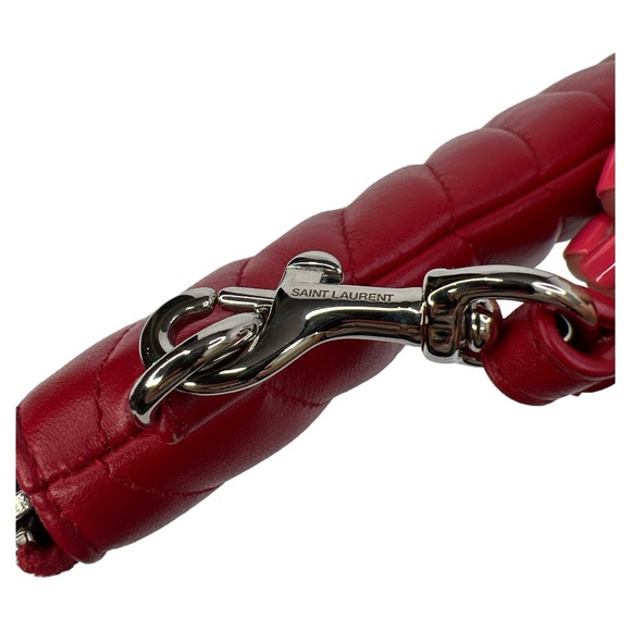 SAINT LAURENT YSL MONOGRAM ROUGE EROS MATELASSE CALFSKIN WRISTLET POUCH/CLUTCH - Picture 4 of 16